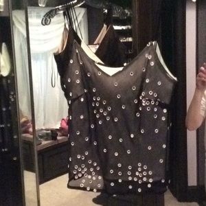 Silk chiffon, medium, black with silver dots